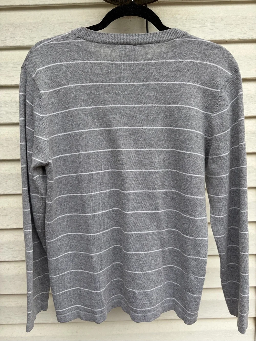 Lacoste Boys XXL Gray White Striped Crewneck Sweater Crocodile Logo